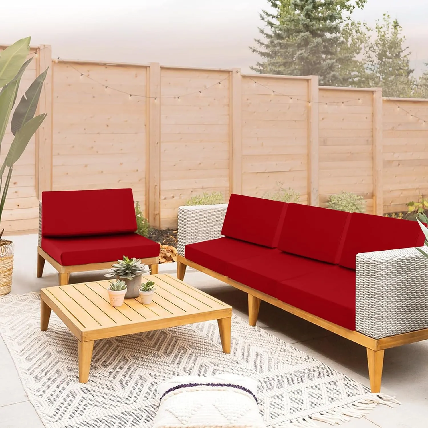 Outdoor Cushions for Patio Furniture 26.5x26.5, Outdoor Seat Cushion & Inclined Back Cushion with Ties, Waterproof Replacement Deep Seat Couch Sofa Chair Cushion for Backyard Garden Deck, Red
