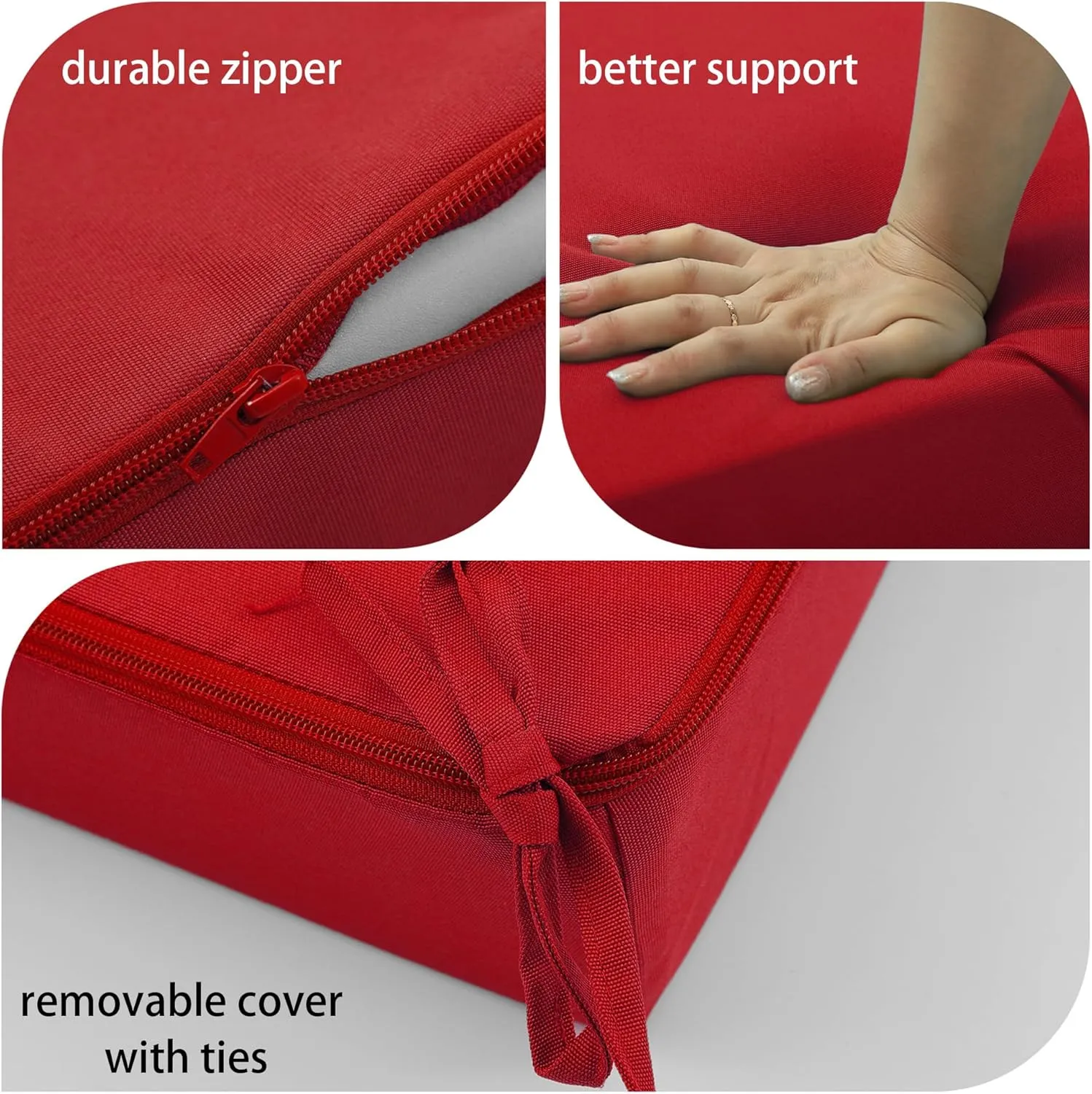 Outdoor Cushions for Patio Furniture 26.5x26.5, Outdoor Seat Cushion & Inclined Back Cushion with Ties, Waterproof Replacement Deep Seat Couch Sofa Chair Cushion for Backyard Garden Deck, Red