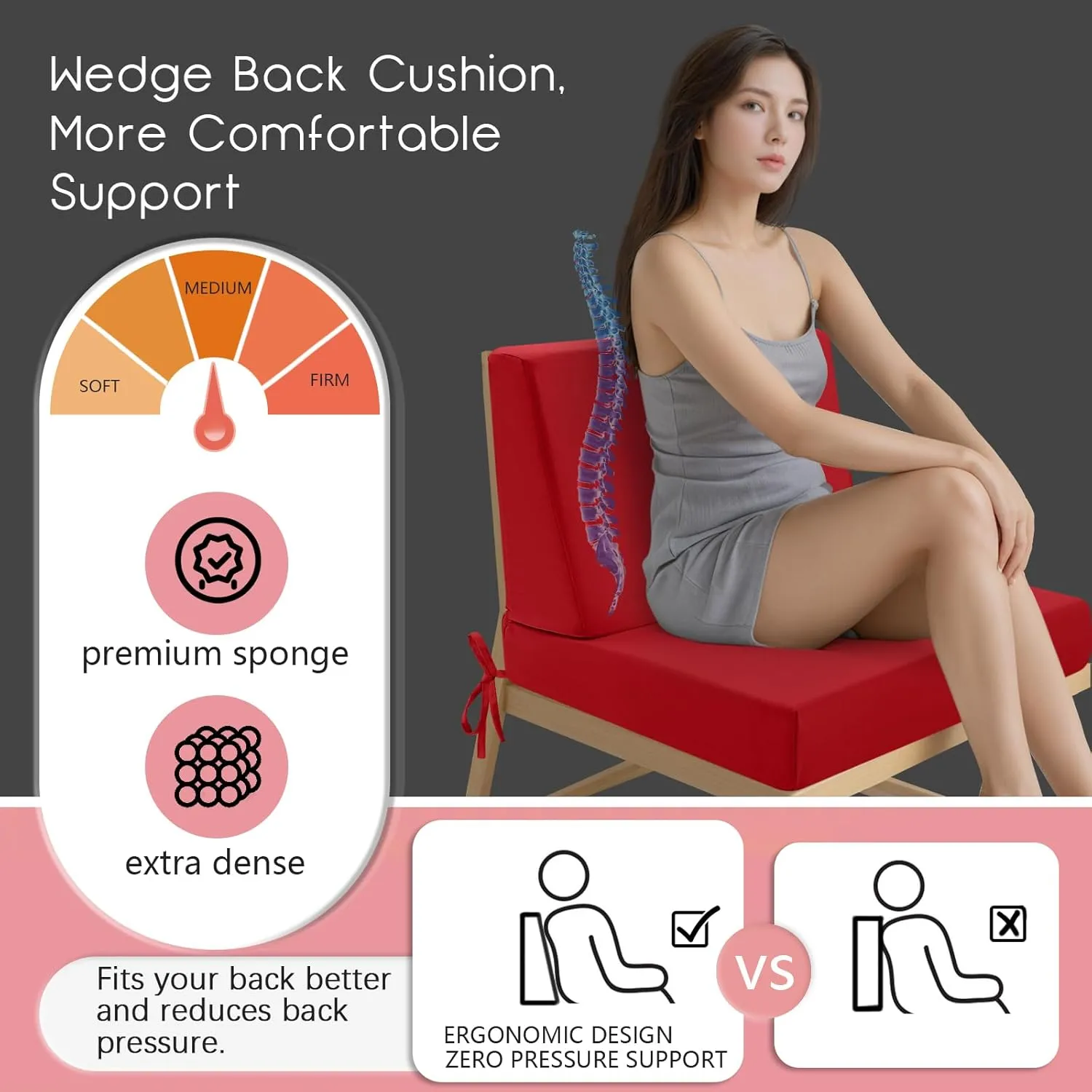 Outdoor Cushions for Patio Furniture 26.5x26.5, Outdoor Seat Cushion & Inclined Back Cushion with Ties, Waterproof Replacement Deep Seat Couch Sofa Chair Cushion for Backyard Garden Deck, Red
