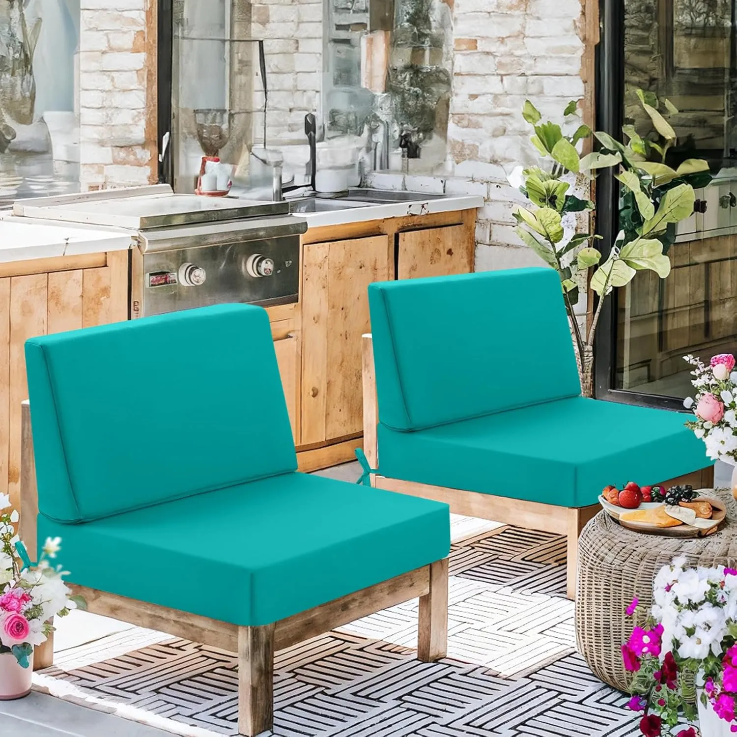 Outdoor Cushions for Patio Furniture, Outdoor Seat and Back Cushion, Waterproof Hampton Bay Deep Seat Replacement Couch Cushions for Garden Lawn, 26.5x26.5