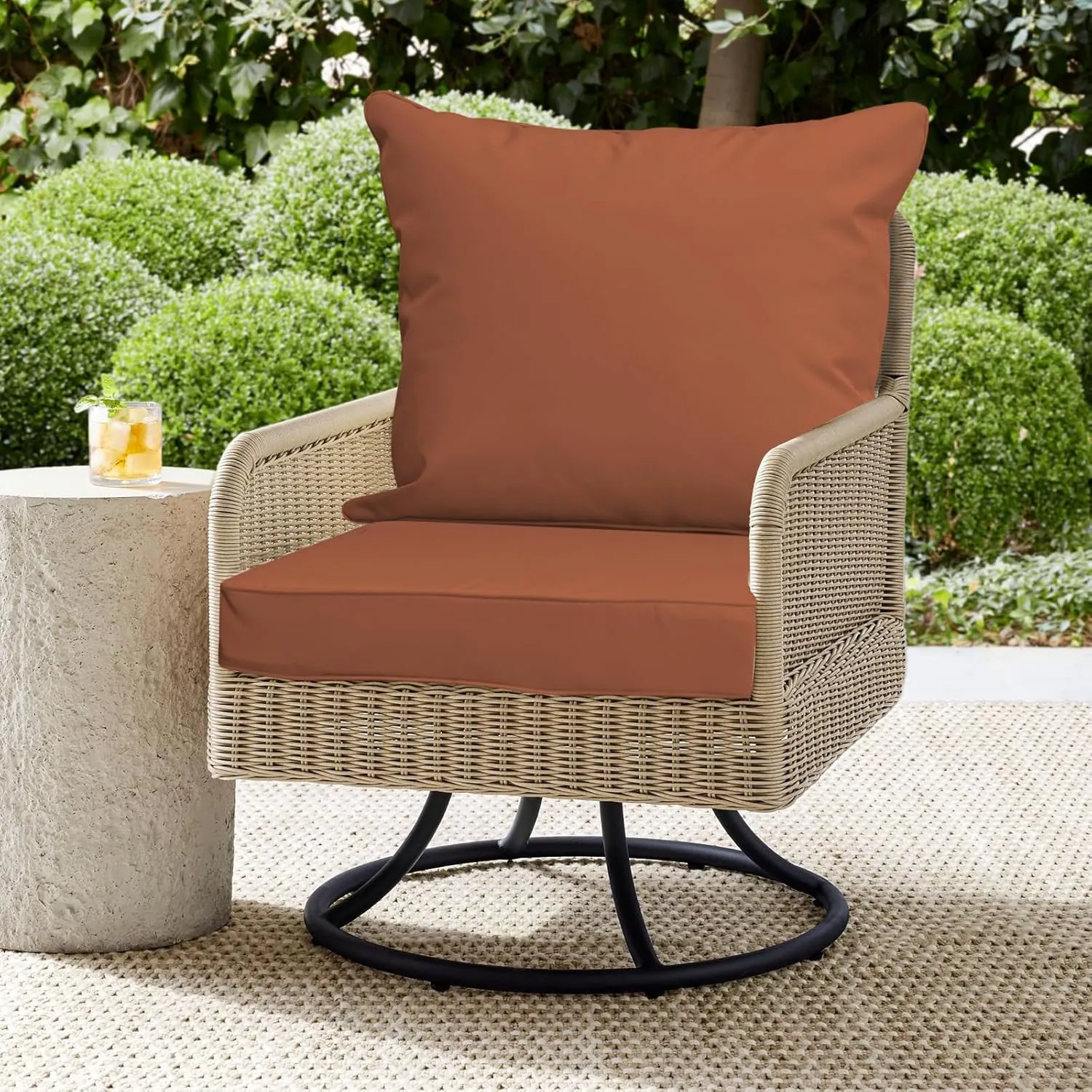 Outdoor Deep Seat Cushion Patio Seat and Back Cushion Set Seasonal Replacement Chair Cushion with Removable Cover and Adjustable Buckle for Home and Garden, 19"x19"x3", Brick Red