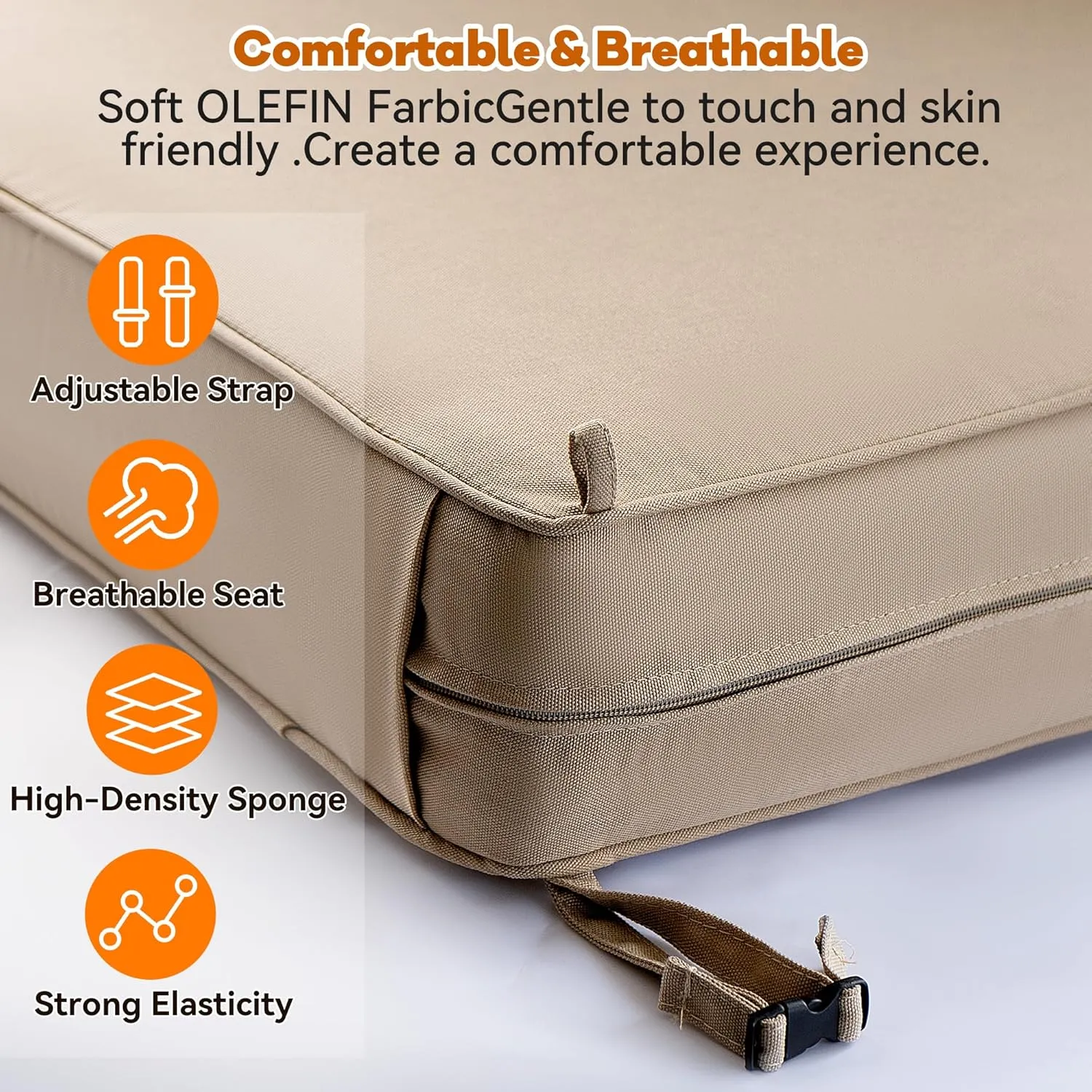 Outdoor Deep Seat Cushion Set of 2,24 x 24 Inch, Deep Seat,Back Cushion and Pillow with Removable Cover and Adjustable Straps for Chair, Sofa, and Couch