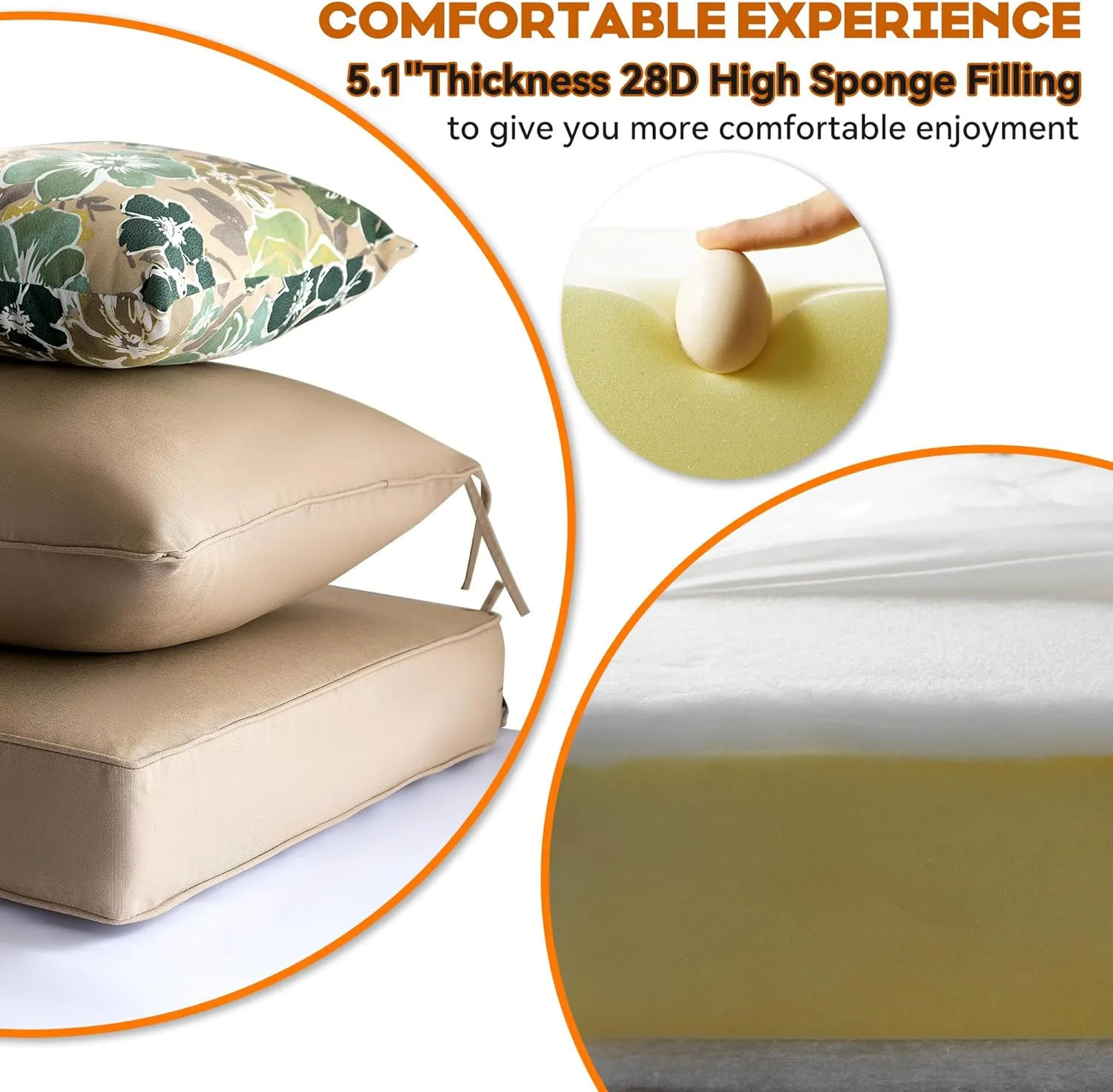 Outdoor Deep Seat Cushion Set of 2,24 x 24 Inch, Deep Seat,Back Cushion and Pillow with Removable Cover and Adjustable Straps for Chair, Sofa, and Couch