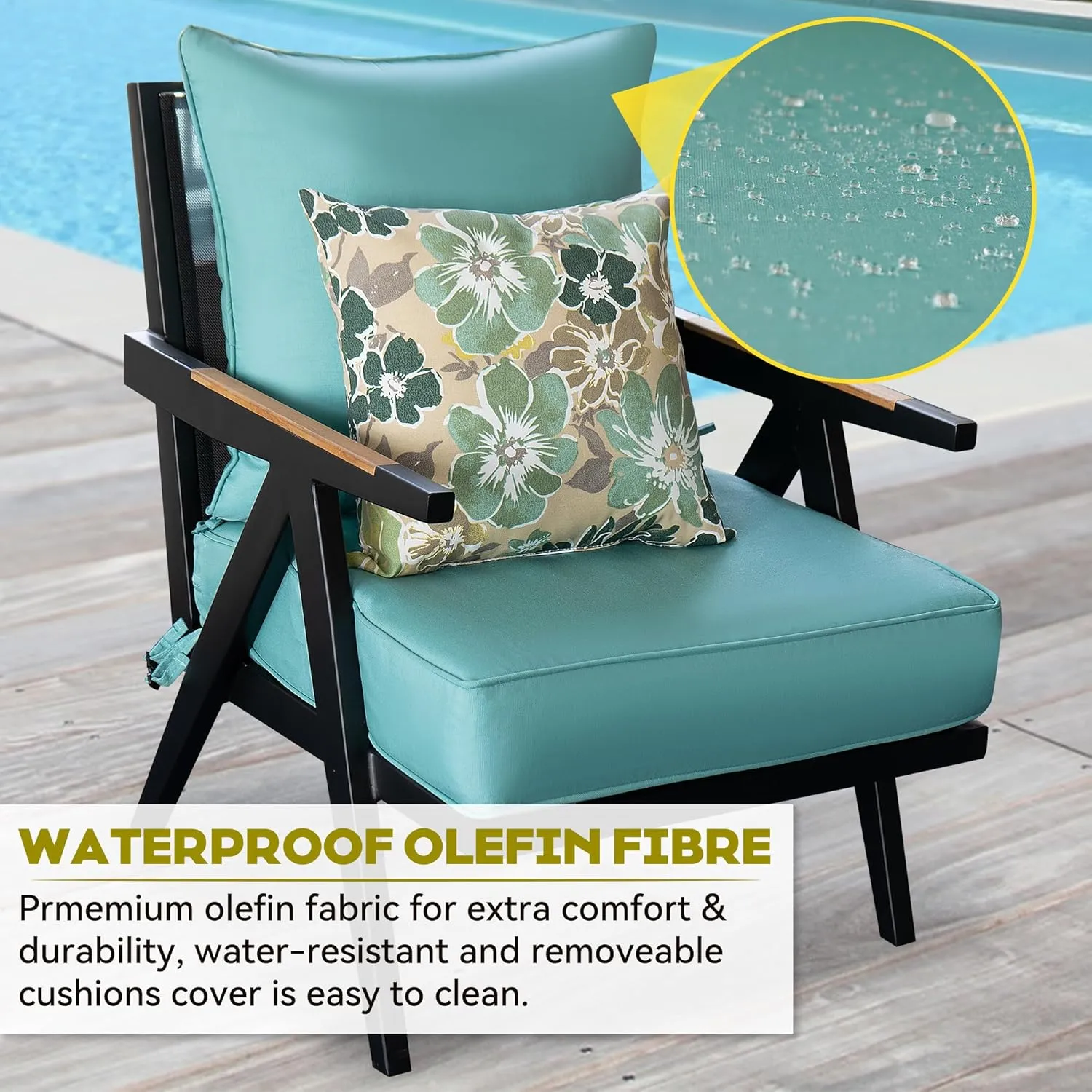 Outdoor Deep Seat Cushion Set of 2,24 x 24 Inch, Deep Seat,Back Cushion and Pillow with Removable Cover and Adjustable Straps for Chair, Sofa, and Couch
