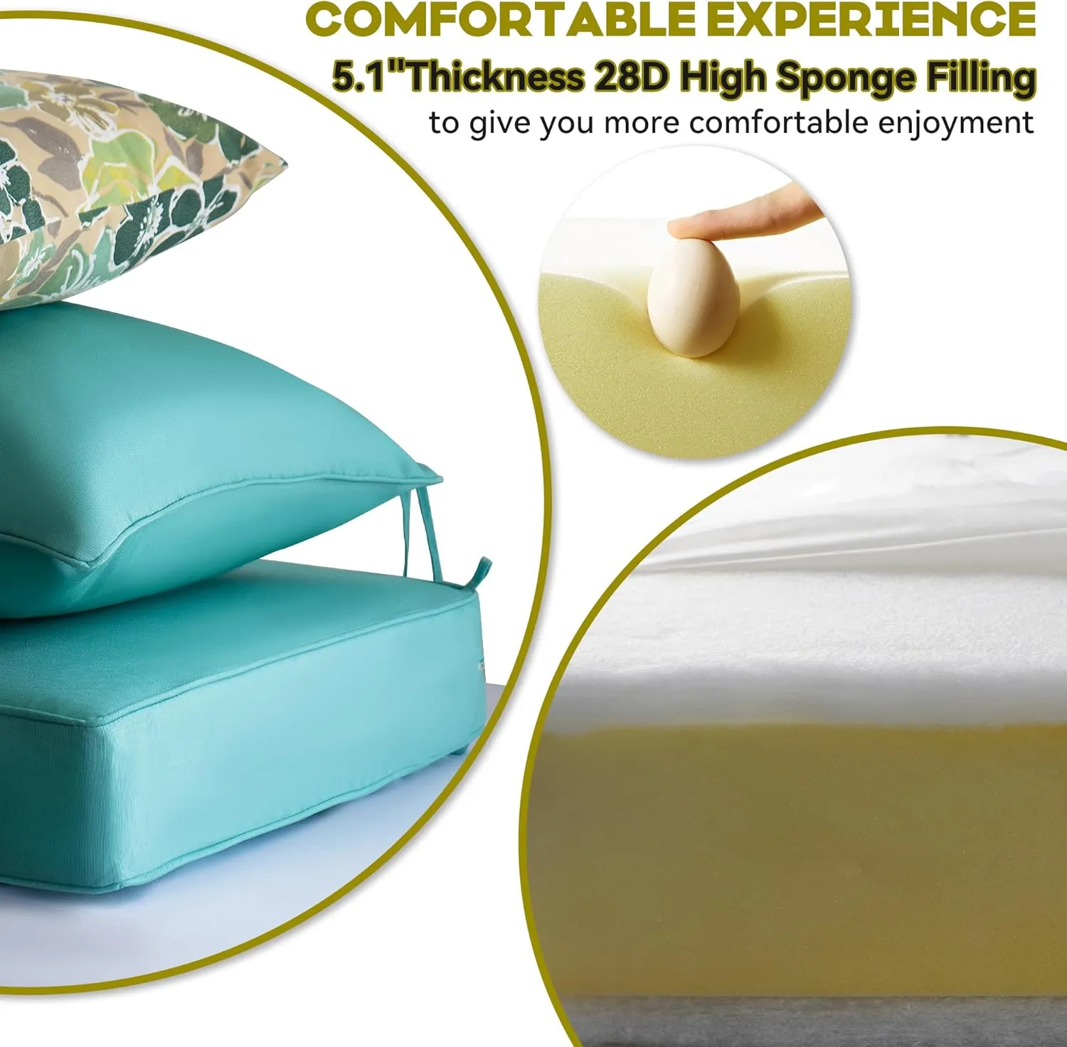Outdoor Deep Seat Cushion Set of 2,24 x 24 Inch, Deep Seat,Back Cushion and Pillow with Removable Cover and Adjustable Straps for Chair, Sofa, and Couch