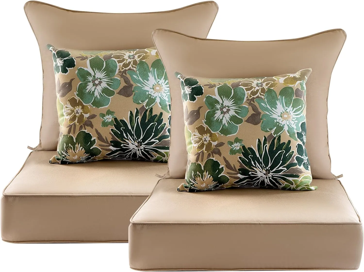 Outdoor Deep Seat Cushion Set of 2,24 x 24 Inch, Deep Seat,Back Cushion and Pillow with Removable Cover and Adjustable Straps for Chair, Sofa, and Couch