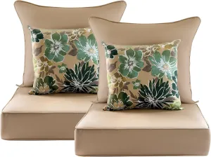 Outdoor Deep Seat Cushion Set of 2,24 x 24 Inch, Deep Seat,Back Cushion and Pillow with Removable Cover and Adjustable Straps for Chair, Sofa, and Couch