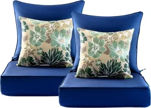 Outdoor Deep Seat Cushion Set of 2,24 x 24 Inch, Deep Seat,Back Cushion and Pillow with Removable Cover and Adjustable Straps for Chair, Sofa, and Couch