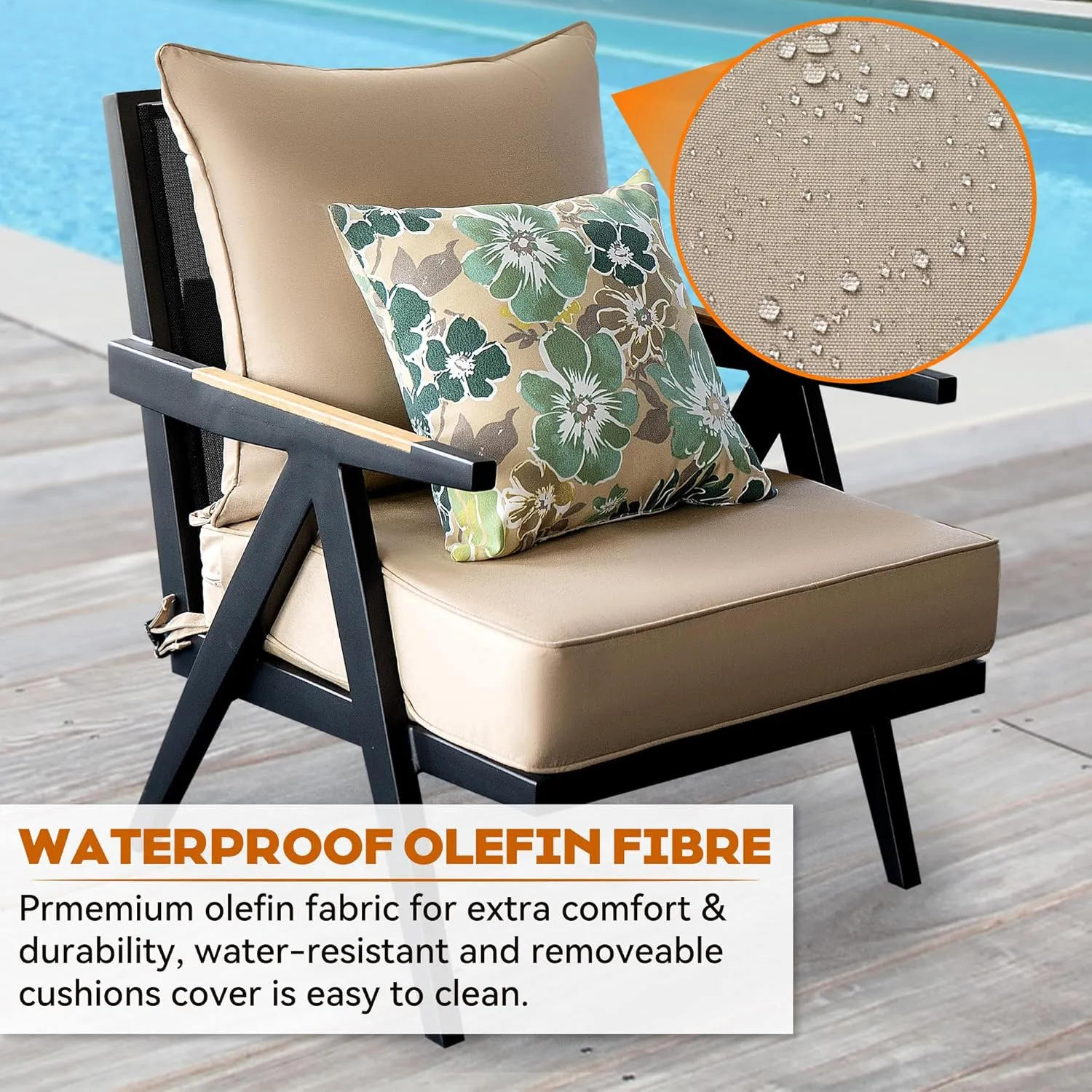 Outdoor Deep Seat Cushion Set of 2,24 x 24 Inch, Deep Seat,Back Cushion and Pillow with Removable Cover and Adjustable Straps for Chair, Sofa, and Couch