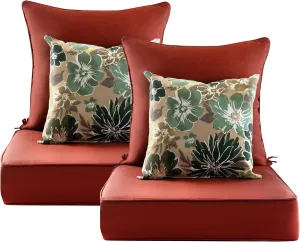 Outdoor Deep Seat Cushion Set of 2,24 x 24 Inch, Deep Seat,Back Cushion and Pillow with Removable Cover and Adjustable Straps for Chair, Sofa, and Couch