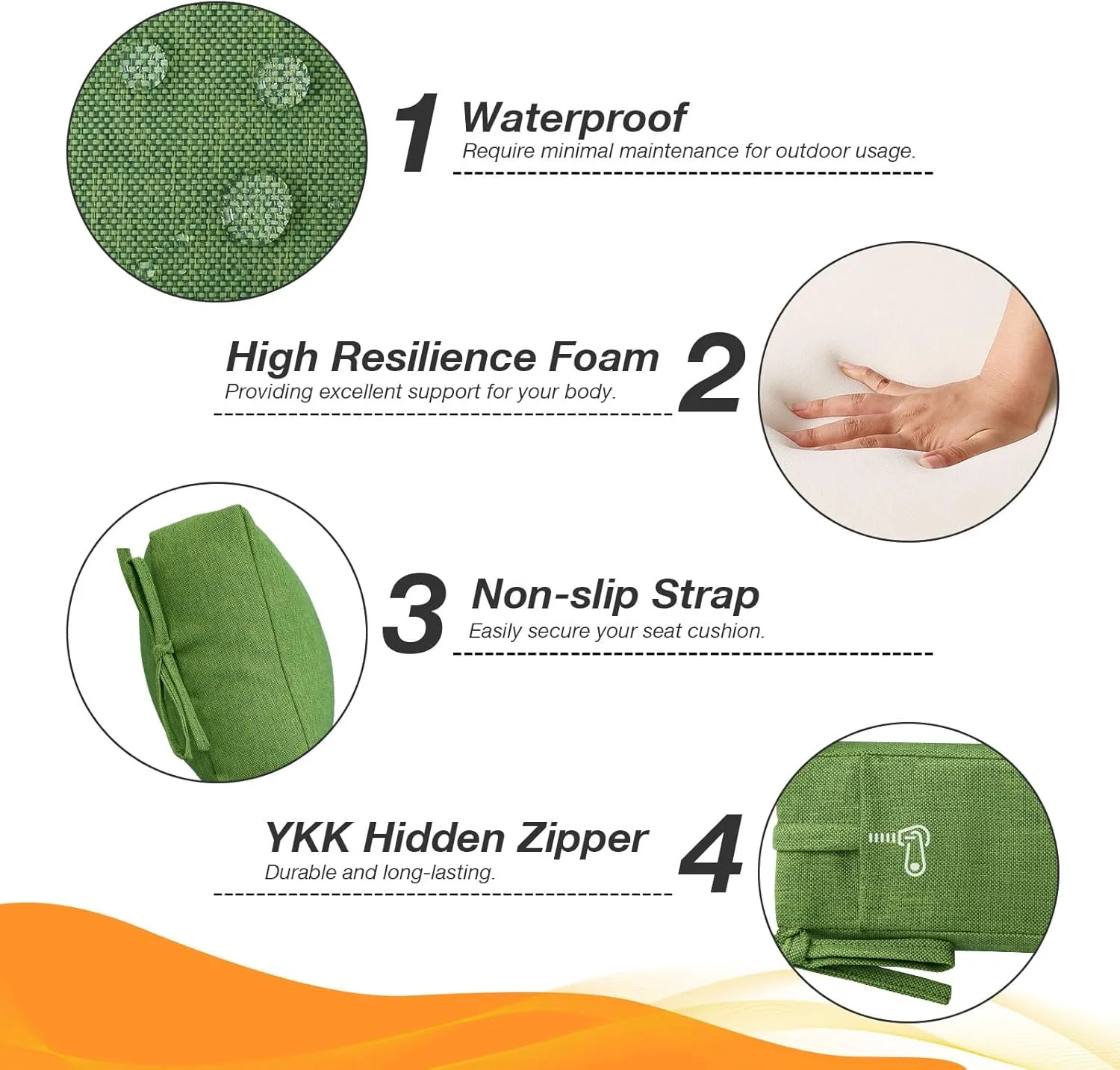 Outdoor High Back Chair Cushion Seat Pads, 2-Pack 44 x 21 Inch Water-Repellent & Fade-Resistant Patio Furniture Cushions with Ties for Adirondack, Rocking Chairs, Lawn Green