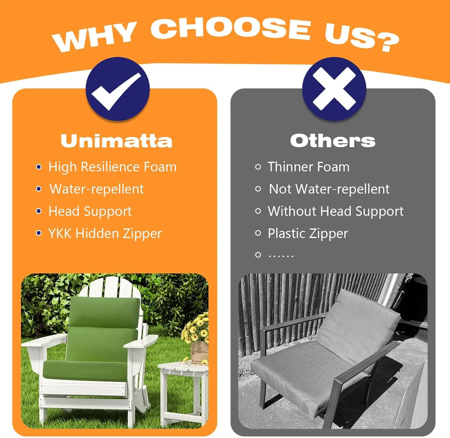 Outdoor High Back Chair Cushion Seat Pads, 2-Pack 44 x 21 Inch Water-Repellent & Fade-Resistant Patio Furniture Cushions with Ties for Adirondack, Rocking Chairs, Lawn Green
