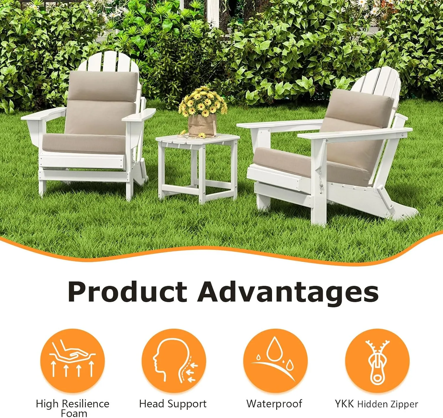 Outdoor High Back Chair Cushion Seat Pads, 2-Pack 44 x 21 Inch Water-Repellent & Fade-Resistant Patio Furniture Cushions with Ties for Adirondack, Rocking Chairs, Tan