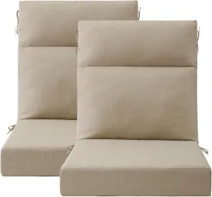 Outdoor High Back Chair Cushion Seat Pads, 2-Pack 44 x 21 Inch Water-Repellent & Fade-Resistant Patio Furniture Cushions with Ties for Adirondack, Rocking Chairs, Tan