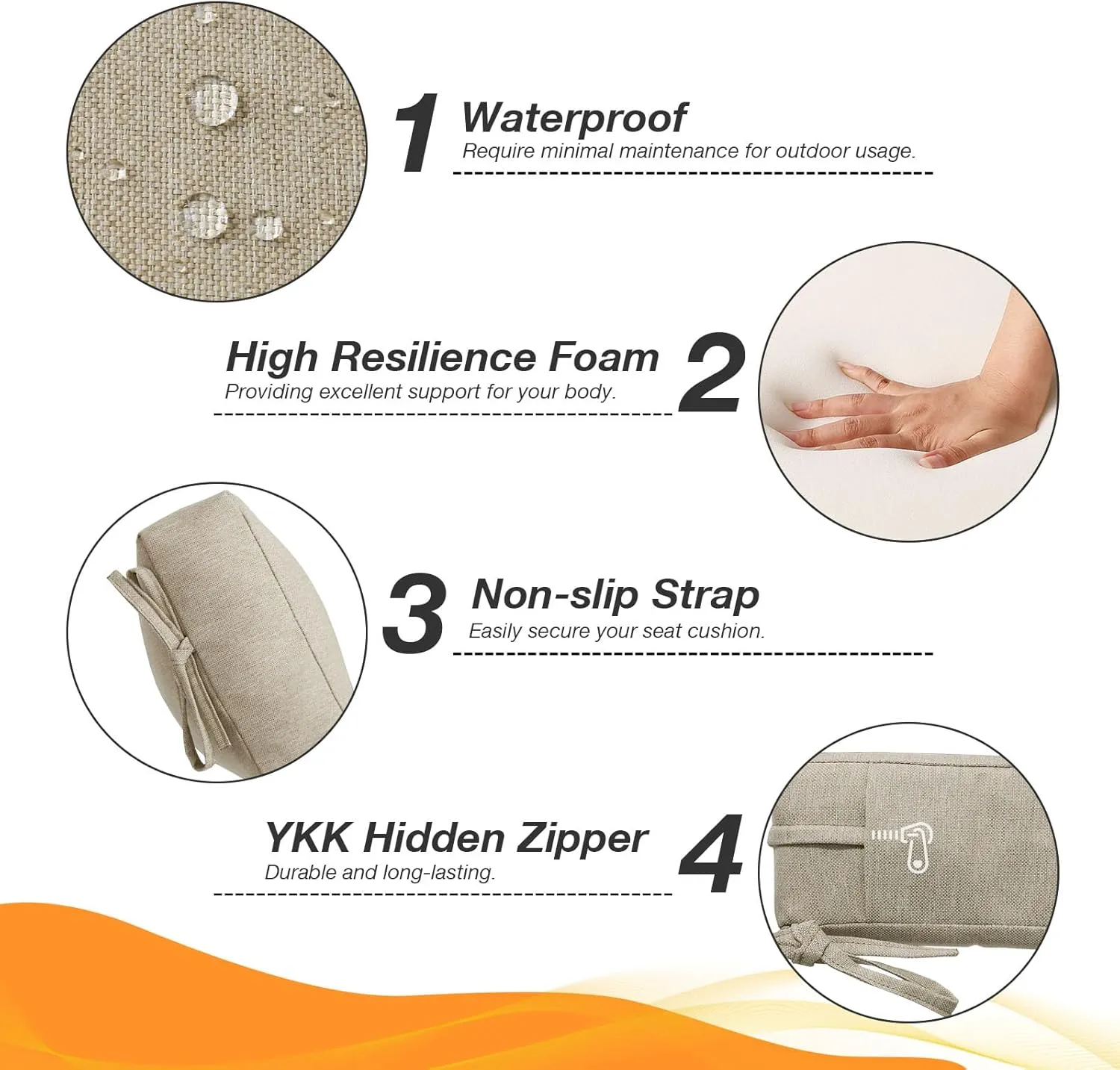 Outdoor High Back Chair Cushion Seat Pads, 2-Pack 44 x 21 Inch Water-Repellent & Fade-Resistant Patio Furniture Cushions with Ties for Adirondack, Rocking Chairs, Tan