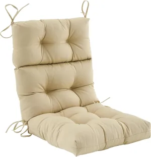 Outdoor High Back Chair Cushion,Water Resistant Tufted Adirondack Rocking Chair Cushion with Ties,Replacement Seat Cushion for Patio Furniture,Beige