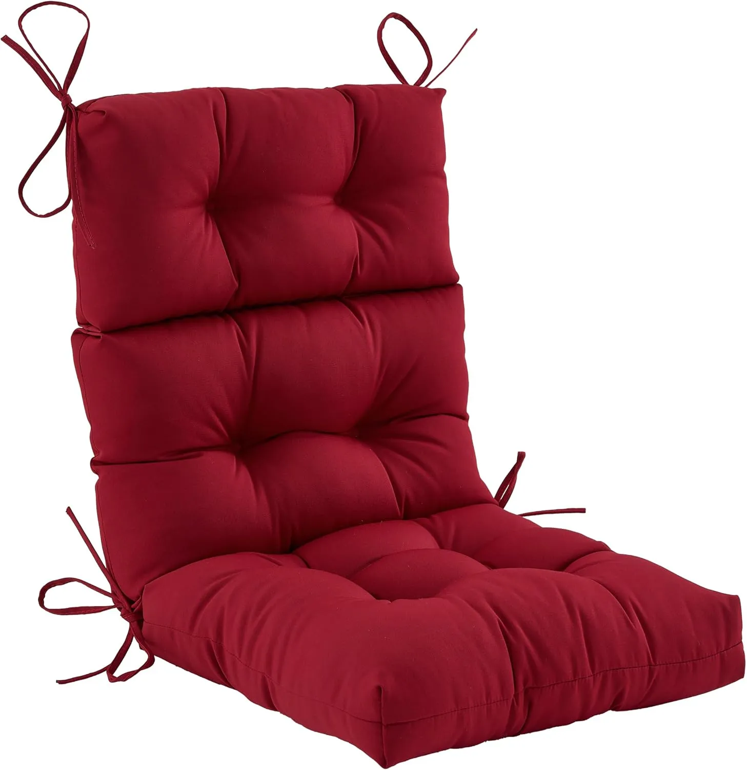 Outdoor High Back Chair Cushion,Water Resistant Tufted Adirondack Rocking Chair Cushion with Ties,Replacement Seat Cushion for Patio Furniture,Burgundy