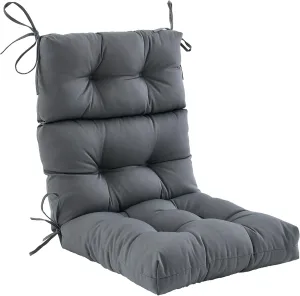 Outdoor High Back Chair Cushion,Water Resistant Tufted Adirondack Rocking Chair Cushion with Ties,Replacement Seat Cushion for Patio Furniture,Dark Grey