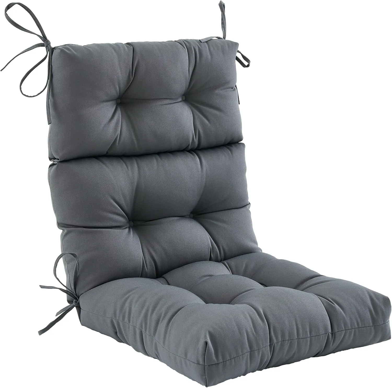 Outdoor High Back Chair Cushion,Water Resistant Tufted Adirondack Rocking Chair Cushion with Ties,Replacement Seat Cushion for Patio Furniture,Dark Grey