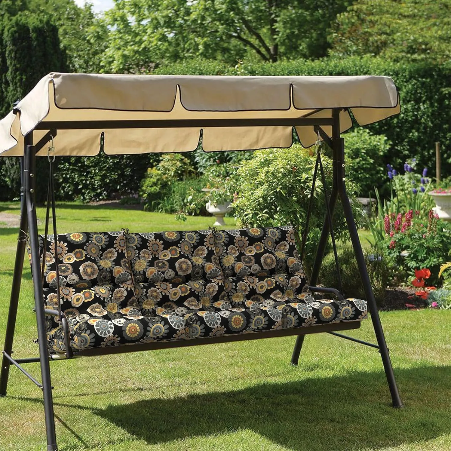 Outdoor High Back Patio Chair Cushions, Tufted Rocking Chair Cushions, Adirondack Cushions for Garden Porch Home Office Chairs Use, 44” x 22” x 4”, 2 Pack,Black Yellow Crosby