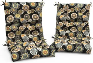 Outdoor High Back Patio Chair Cushions, Tufted Rocking Chair Cushions, Adirondack Cushions for Garden Porch Home Office Chairs Use, 44” x 22” x 4”, 2 Pack,Black Yellow Crosby