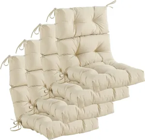 Outdoor Indoor High Back Chair Cushions Set of 4,Waterproof All-Weather Patio Adirondack Rocking Chair Cushions,Seat Back Chair Cushion for Outdoor Furniture with Ties,45x22 Inch, Beige
