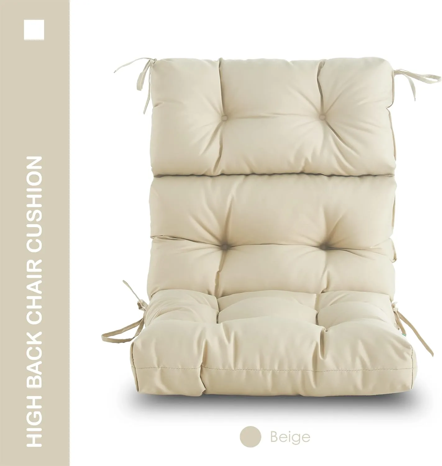 Outdoor Indoor High Back Chair Cushions Set of 4,Waterproof All-Weather Patio Adirondack Rocking Chair Cushions,Seat Back Chair Cushion for Outdoor Furniture with Ties,45x22 Inch, Beige