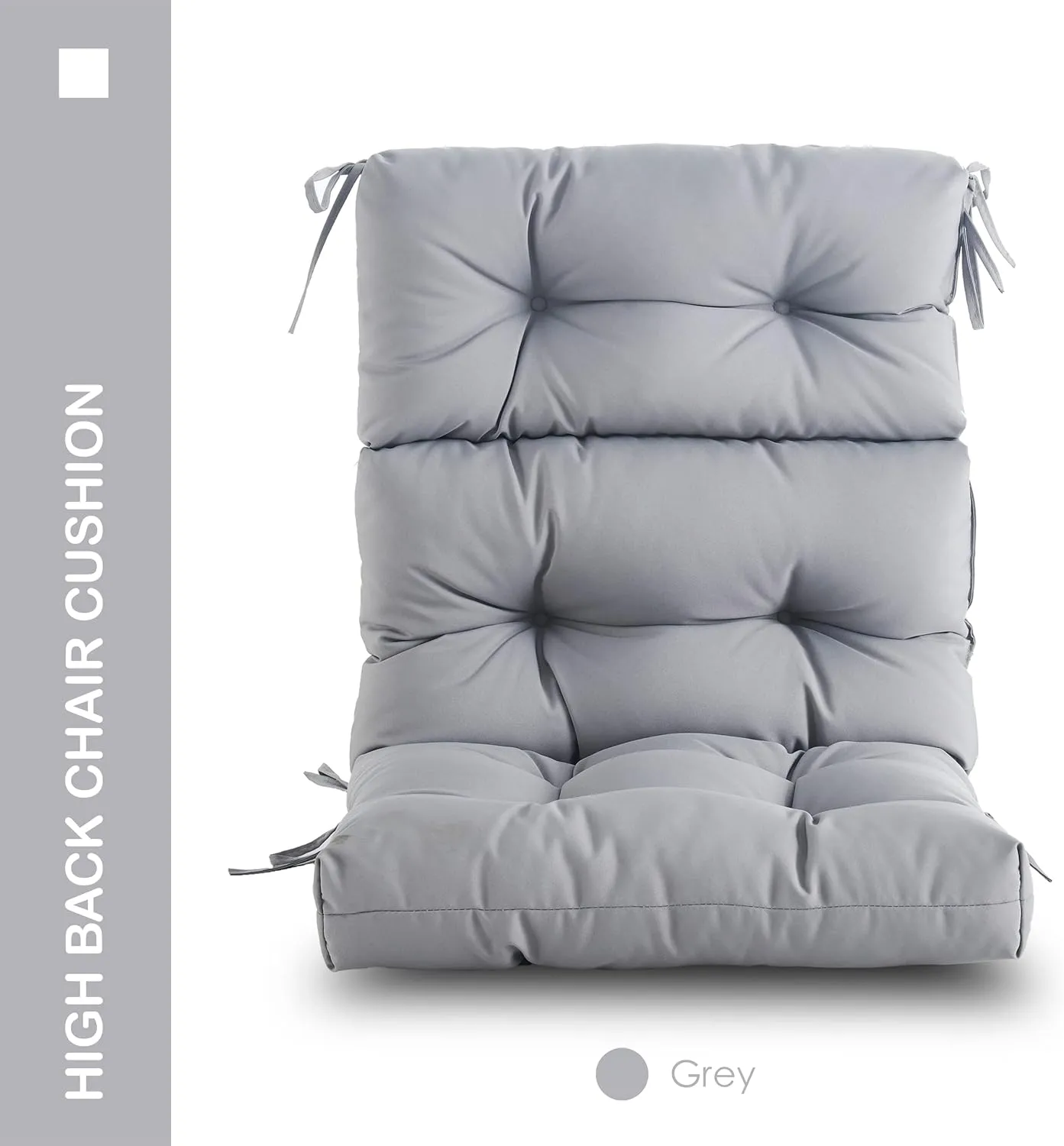 Outdoor Indoor High Back Chair Cushions Set of 4,Waterproof All-Weather Patio Adirondack Rocking Chair Cushions,Seat Back Chair Cushion for Outdoor Furniture with Ties,45x22 Inch, Grey