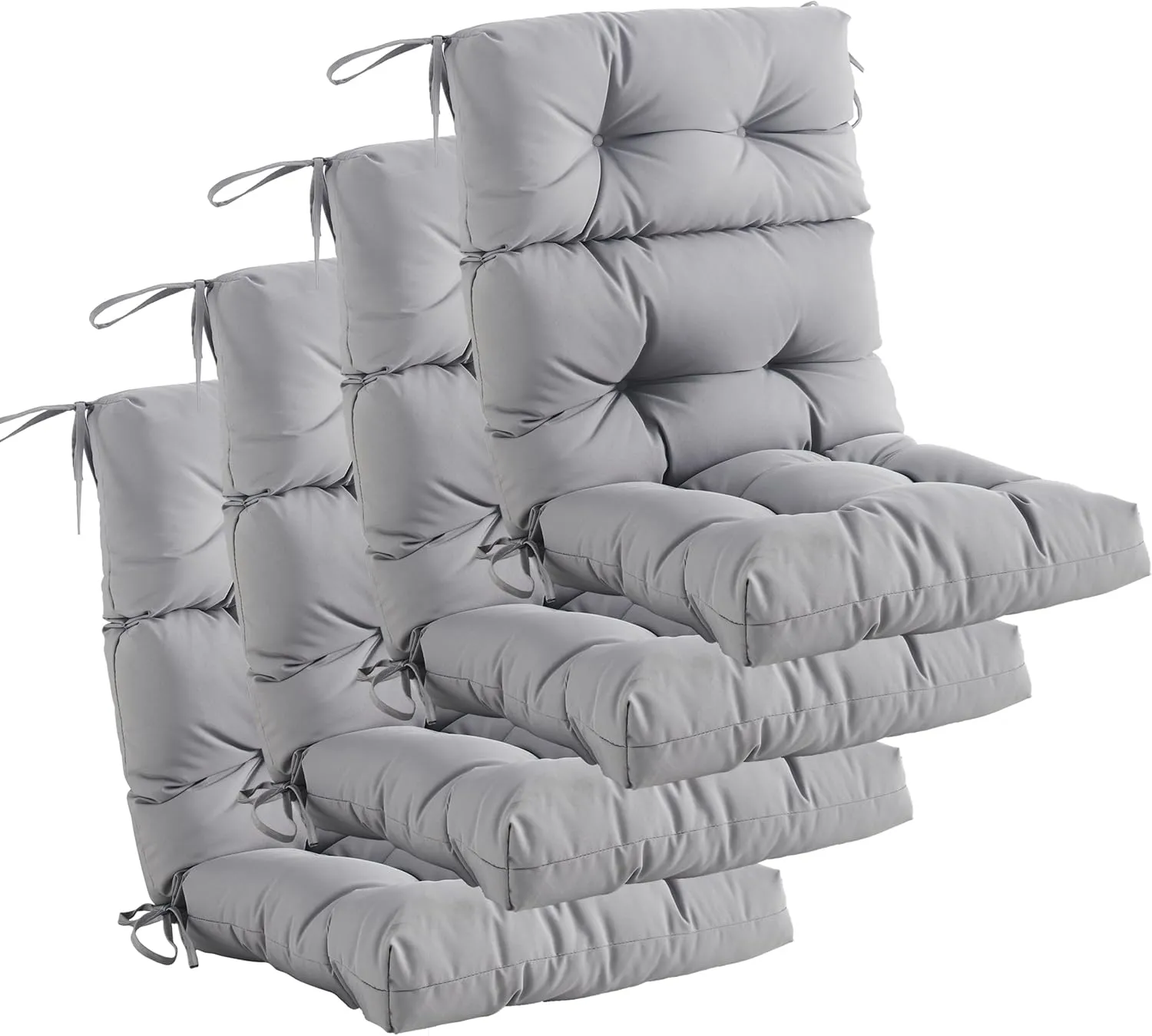 Outdoor Indoor High Back Chair Cushions Set of 4,Waterproof All-Weather Patio Adirondack Rocking Chair Cushions,Seat Back Chair Cushion for Outdoor Furniture with Ties,45x22 Inch, Grey
