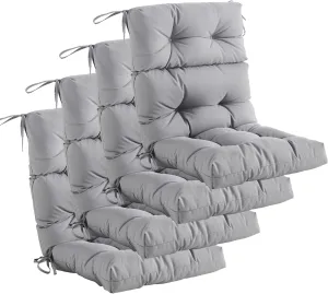 Outdoor Indoor High Back Chair Cushions Set of 4,Waterproof All-Weather Patio Adirondack Rocking Chair Cushions,Seat Back Chair Cushion for Outdoor Furniture with Ties,45x22 Inch, Grey