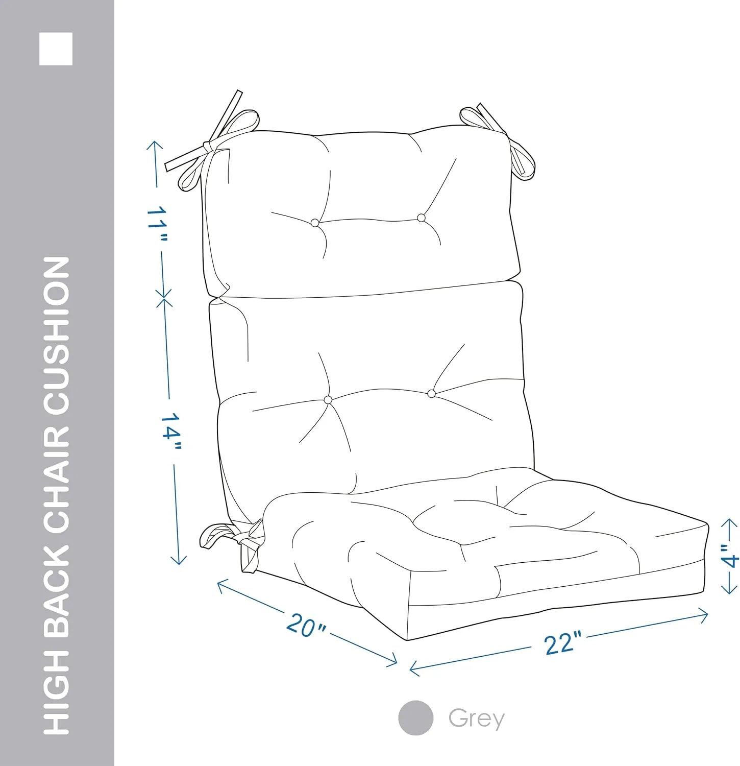 Outdoor Indoor High Back Chair Cushions Set of 4,Waterproof All-Weather Patio Adirondack Rocking Chair Cushions,Seat Back Chair Cushion for Outdoor Furniture with Ties,45x22 Inch, Grey