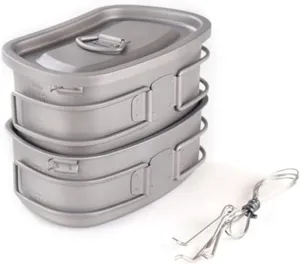 Outdoor Pure Titanium Lunch Box Set Portable Lightweight Camping Tableware，