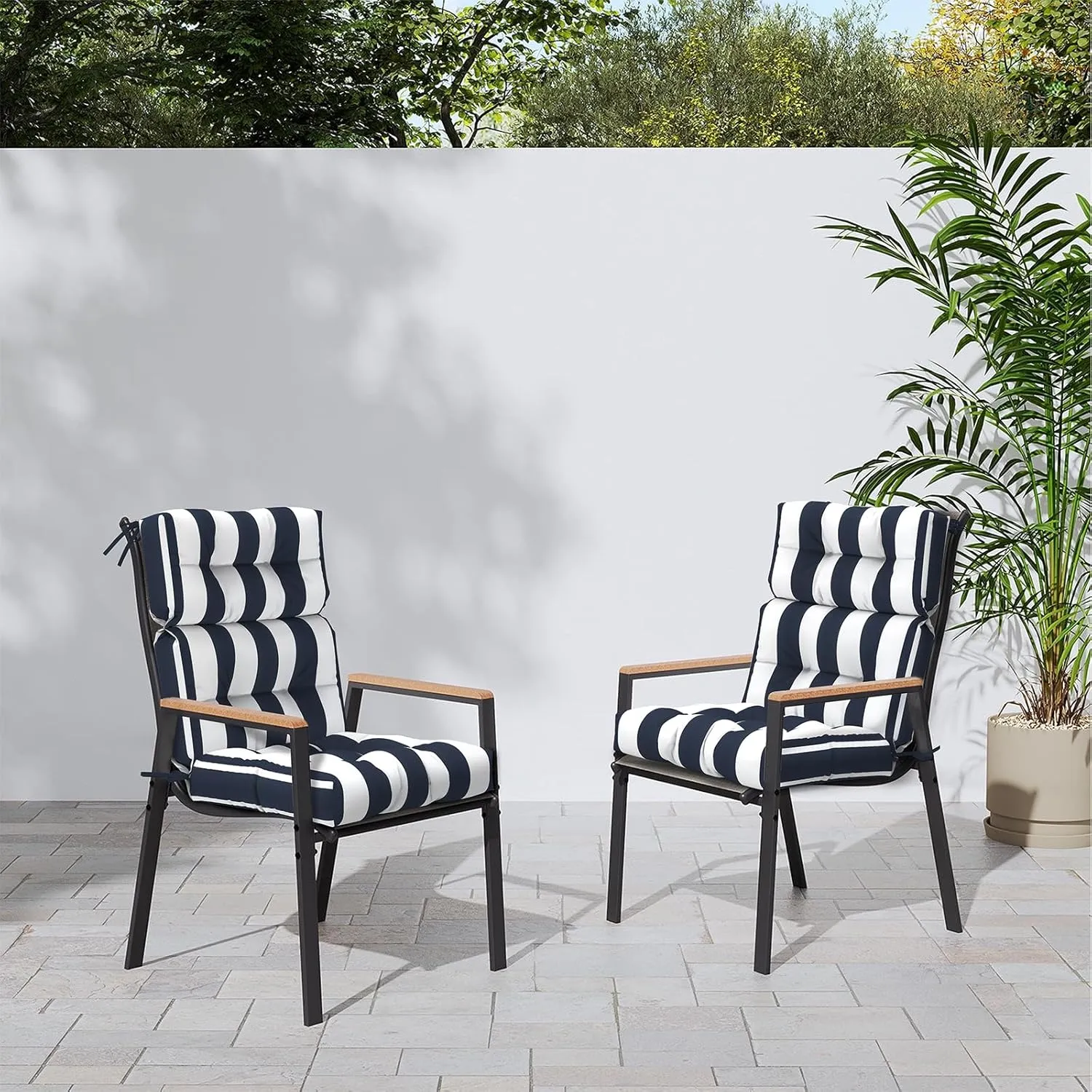 Outdoor Rocking Chair Cushions, Non-Skid Slip Backed Sun Lounger Chair Cushions, High Back Chair Cushion for Patio Chairs, 44"x22"x4", Set of 2, Cabana Navy