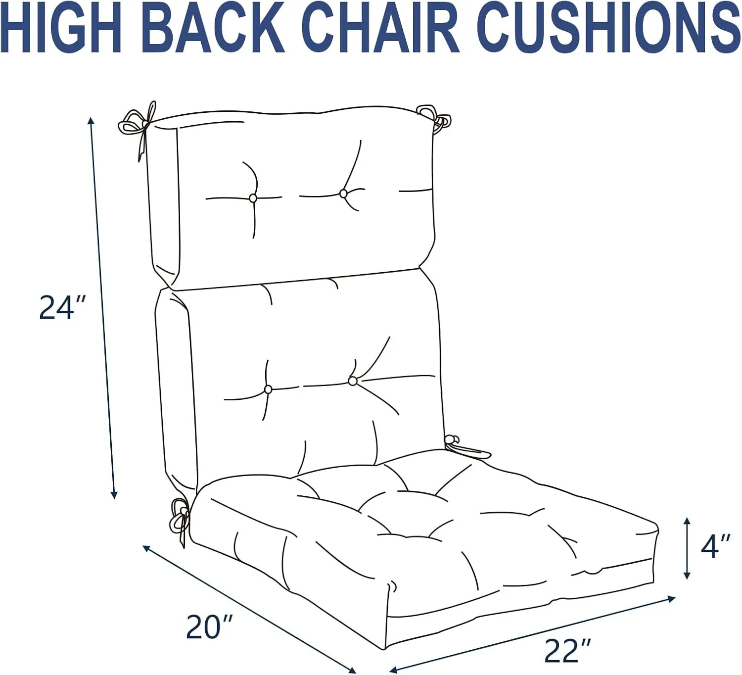 Outdoor Rocking Chair Cushions, Non-Skid Slip Backed Sun Lounger Chair Cushions, High Back Chair Cushion for Patio Chairs, 44"x22"x4", Set of 2, Cabana Navy