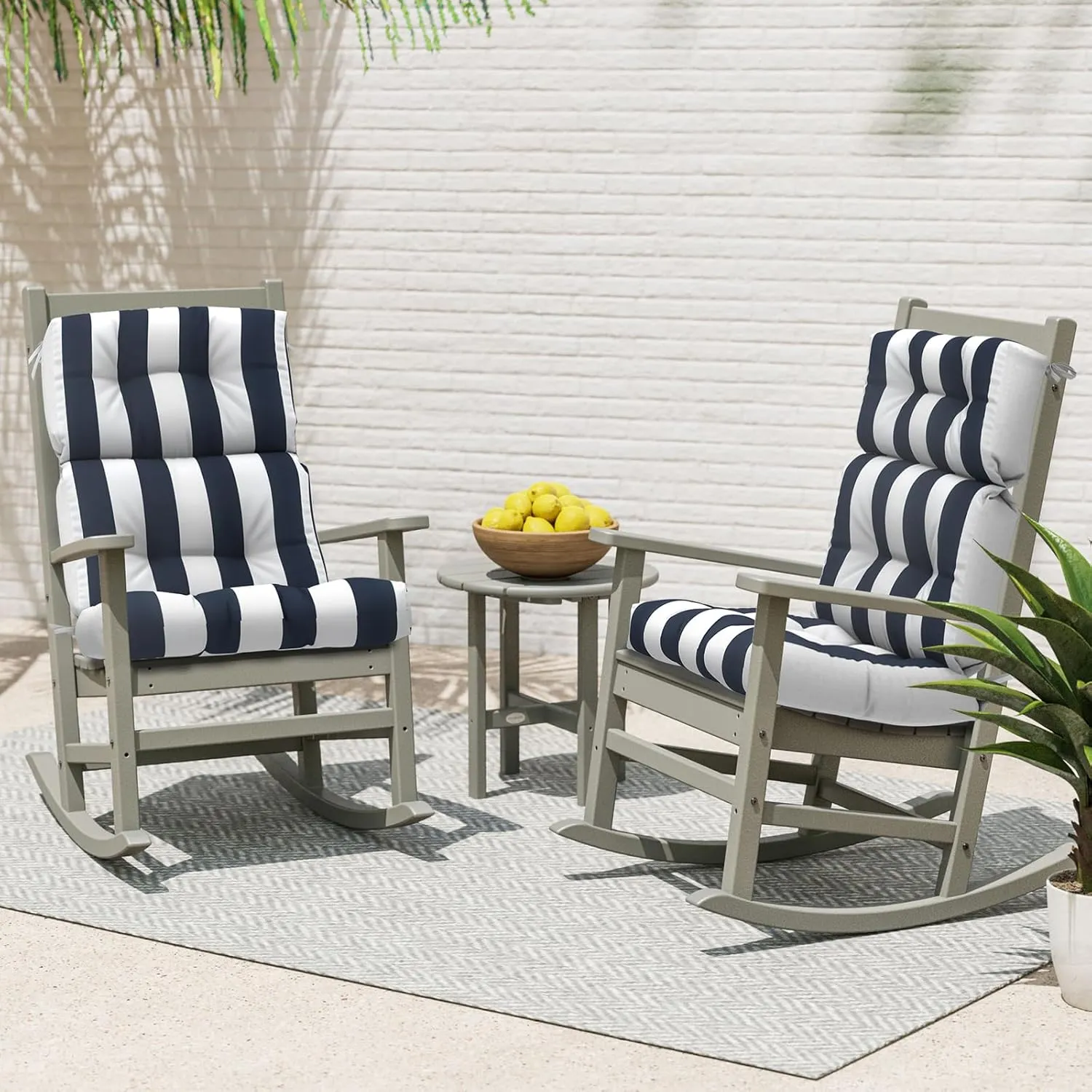 Outdoor Rocking Chair Cushions, Non-Skid Slip Backed Sun Lounger Chair Cushions, High Back Chair Cushion for Patio Chairs, 44"x22"x4", Set of 2, Cabana Navy