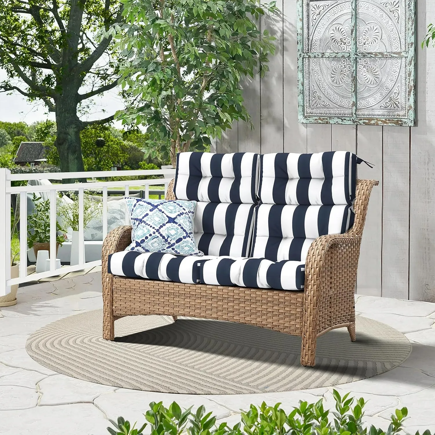Outdoor Rocking Chair Cushions, Non-Skid Slip Backed Sun Lounger Chair Cushions, High Back Chair Cushion for Patio Chairs, 44"x22"x4", Set of 2, Cabana Navy