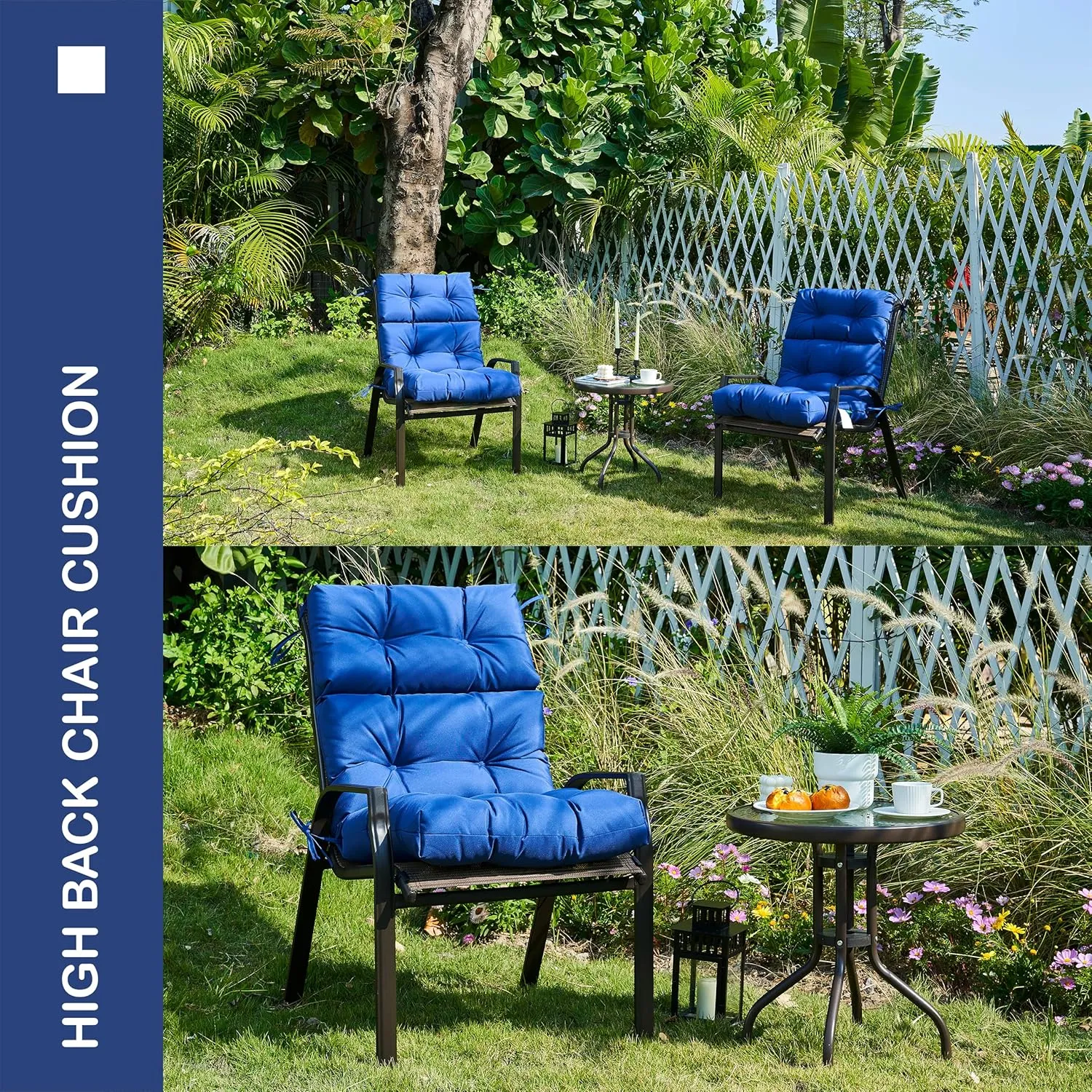 Outdoor/Indoor High Back Chair Cushion, Waterproof All-Weather Stuffed High Rebound Foam Adirondack Chair, Navy Blue