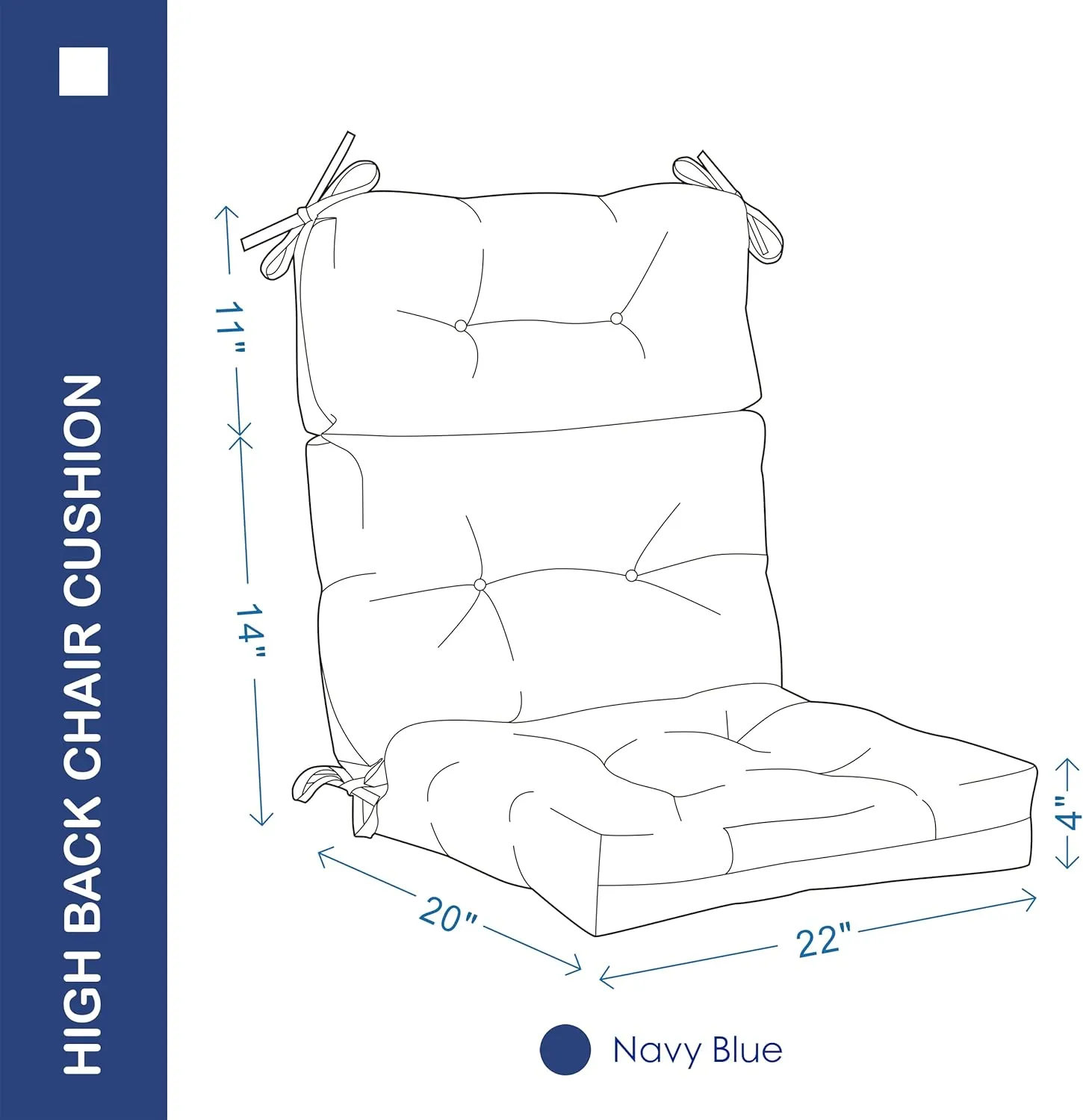 Outdoor/Indoor High Back Chair Cushion, Waterproof All-Weather Stuffed High Rebound Foam Adirondack Chair, Navy Blue