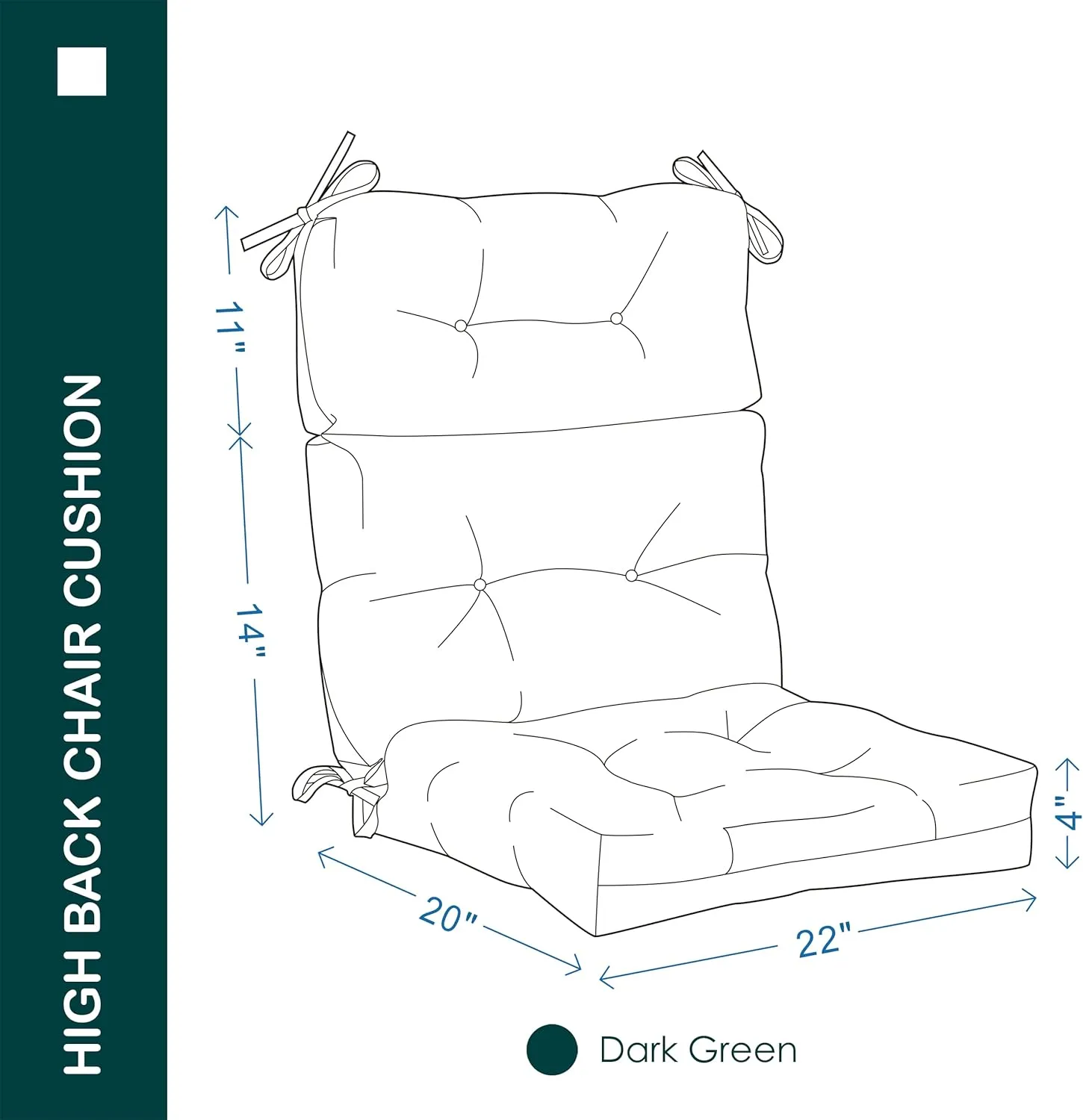 Outdoor/Indoor High Back Chair Cushion, Waterproof All-Weather Stuffed High Rebound Foam Adirondack Seat Cushion, Dark Green