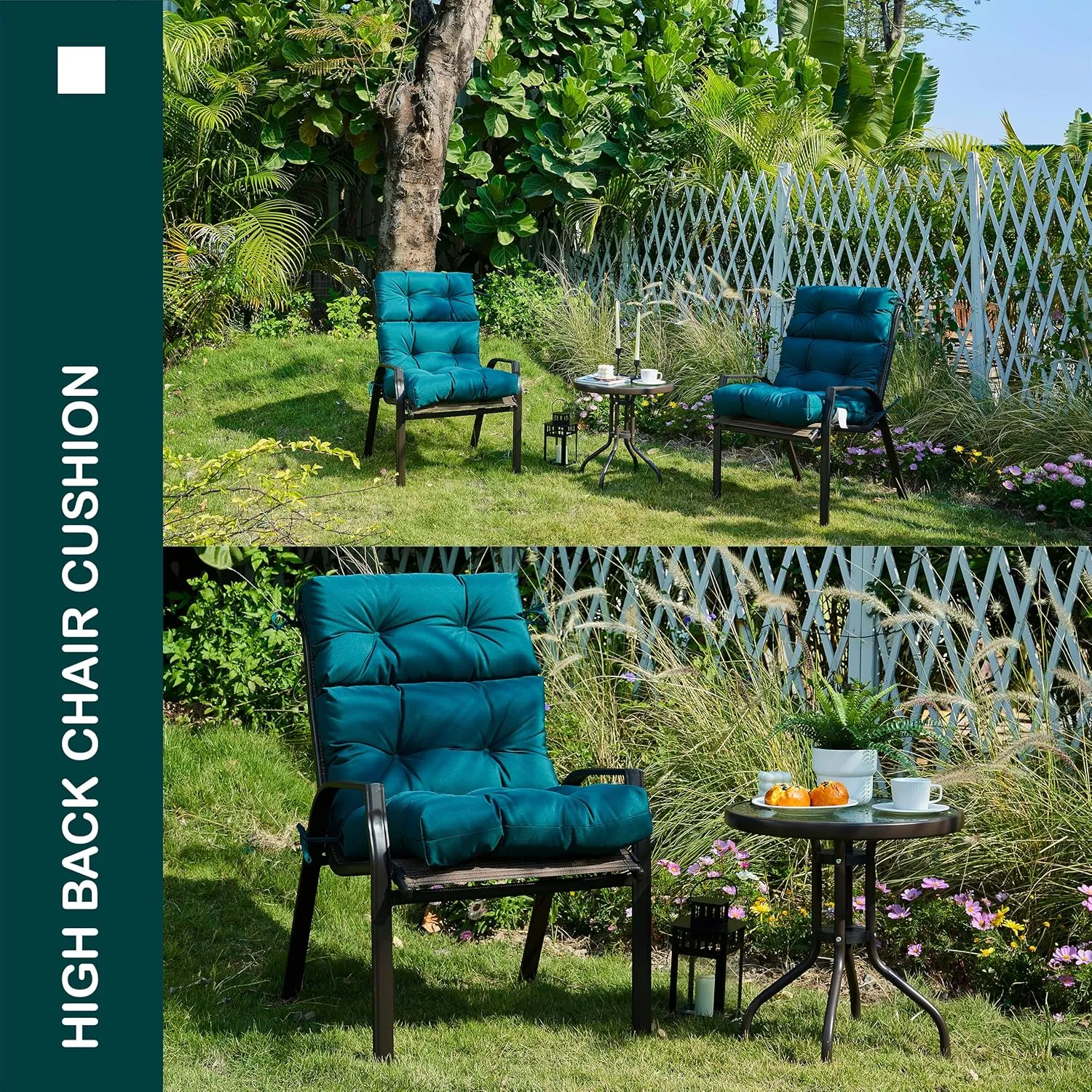 Outdoor/Indoor High Back Chair Cushion, Waterproof All-Weather Stuffed High Rebound Foam Adirondack Seat Cushion, Dark Green