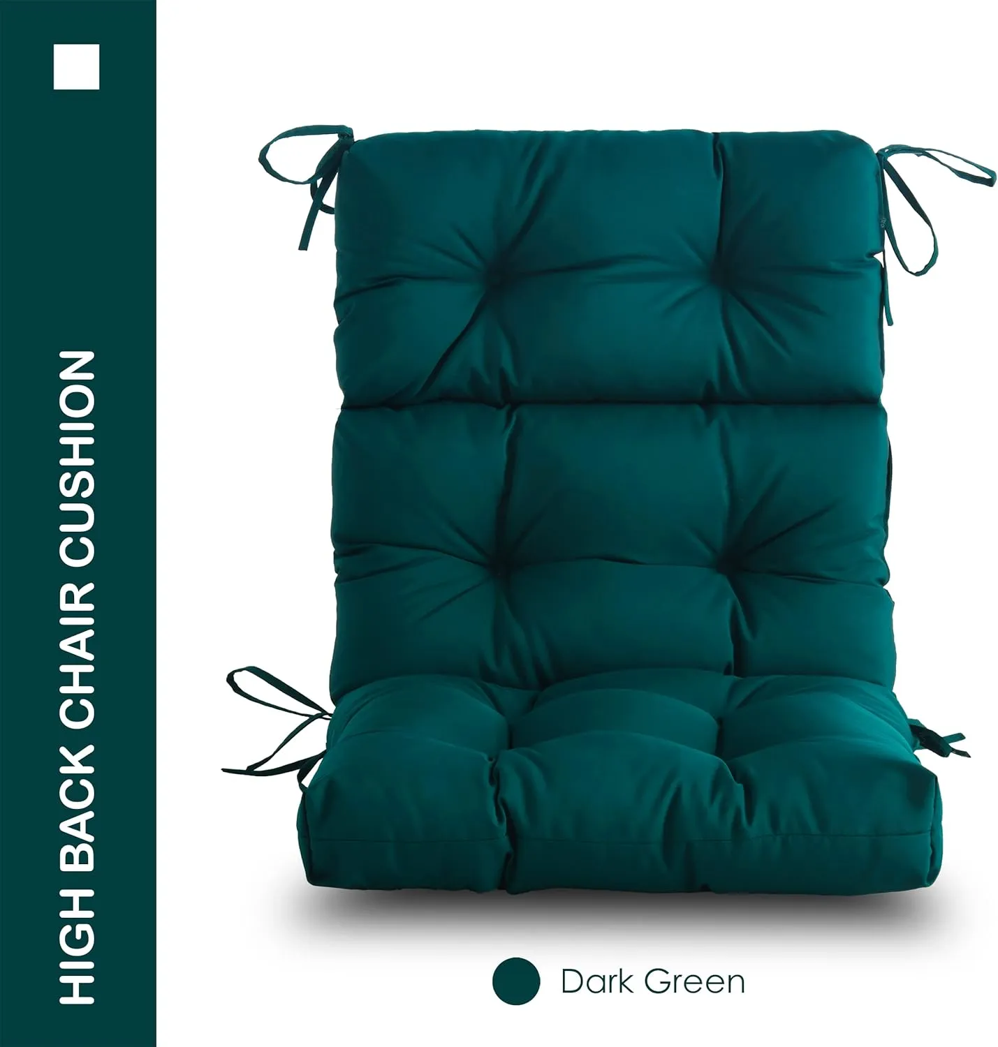 Outdoor/Indoor High Back Chair Cushion, Waterproof All-Weather Stuffed High Rebound Foam Adirondack Seat Cushion, Dark Green