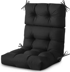 Outdoor/Indoor High Back Chair Cushion, Waterproof Outdoor Rocking Chair Cushion with Ties, Tufted Replacement Seat Cushions for Outdoor Furniture, Black
