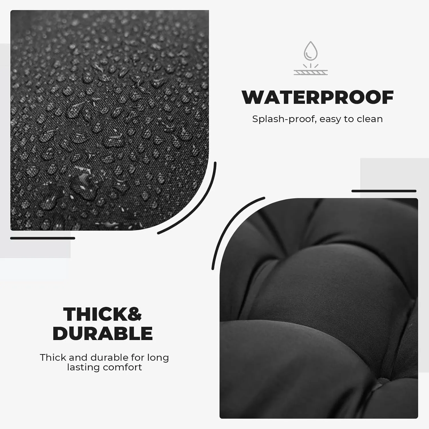 Outdoor/Indoor High Back Chair Cushion, Waterproof Outdoor Rocking Chair Cushion with Ties, Tufted Replacement Seat Cushions for Outdoor Furniture, Black