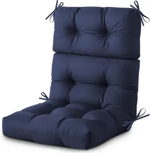 Outdoor/Indoor High Back Chair Cushion, Waterproof Outdoor Rocking Chair Cushion with Ties, Tufted Replacement Seat Cushions for Outdoor Furniture, Blue