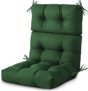 Outdoor/Indoor High Back Chair Cushion, Waterproof Outdoor Rocking Chair Cushion with Ties, Tufted Replacement Seat Cushions for Outdoor Furniture, Green