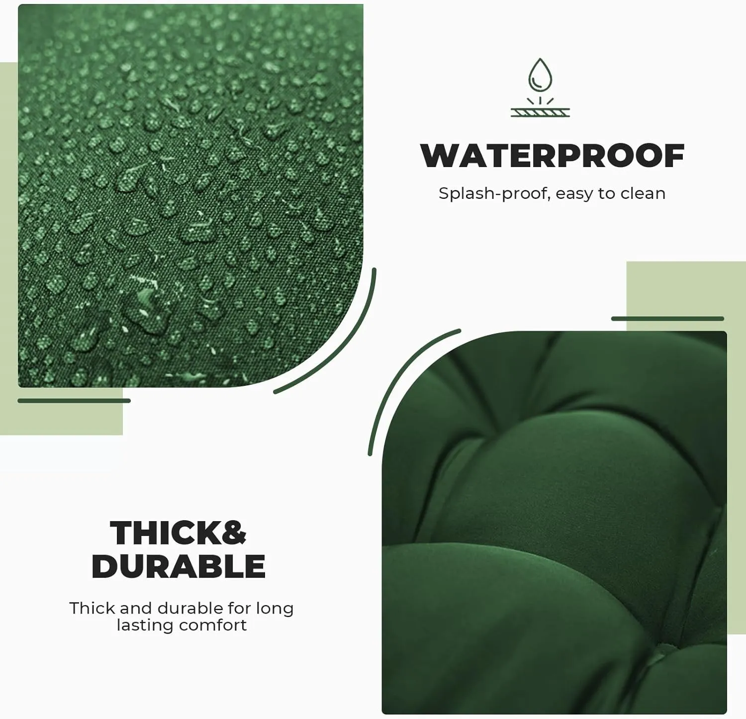 Outdoor/Indoor High Back Chair Cushion, Waterproof Outdoor Rocking Chair Cushion with Ties, Tufted Replacement Seat Cushions for Outdoor Furniture, Green