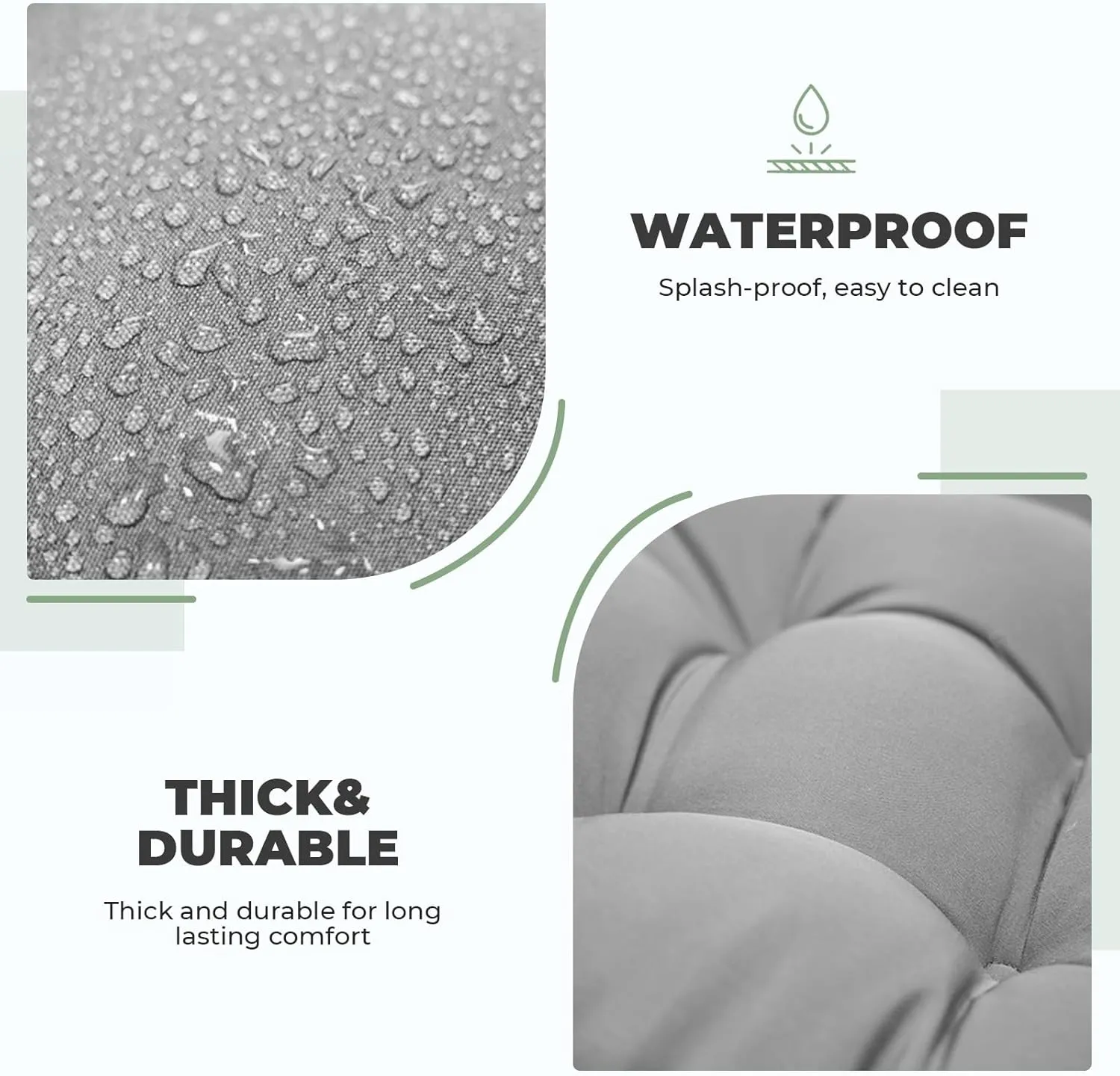 Outdoor/Indoor High Back Chair Cushion, Waterproof Outdoor Rocking Chair Cushion with Ties, Tufted Replacement Seat Cushions for Outdoor Furniture, Grey