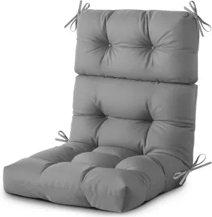 Outdoor/Indoor High Back Chair Cushion, Waterproof Outdoor Rocking Chair Cushion with Ties, Tufted Replacement Seat Cushions for Outdoor Furniture, Grey