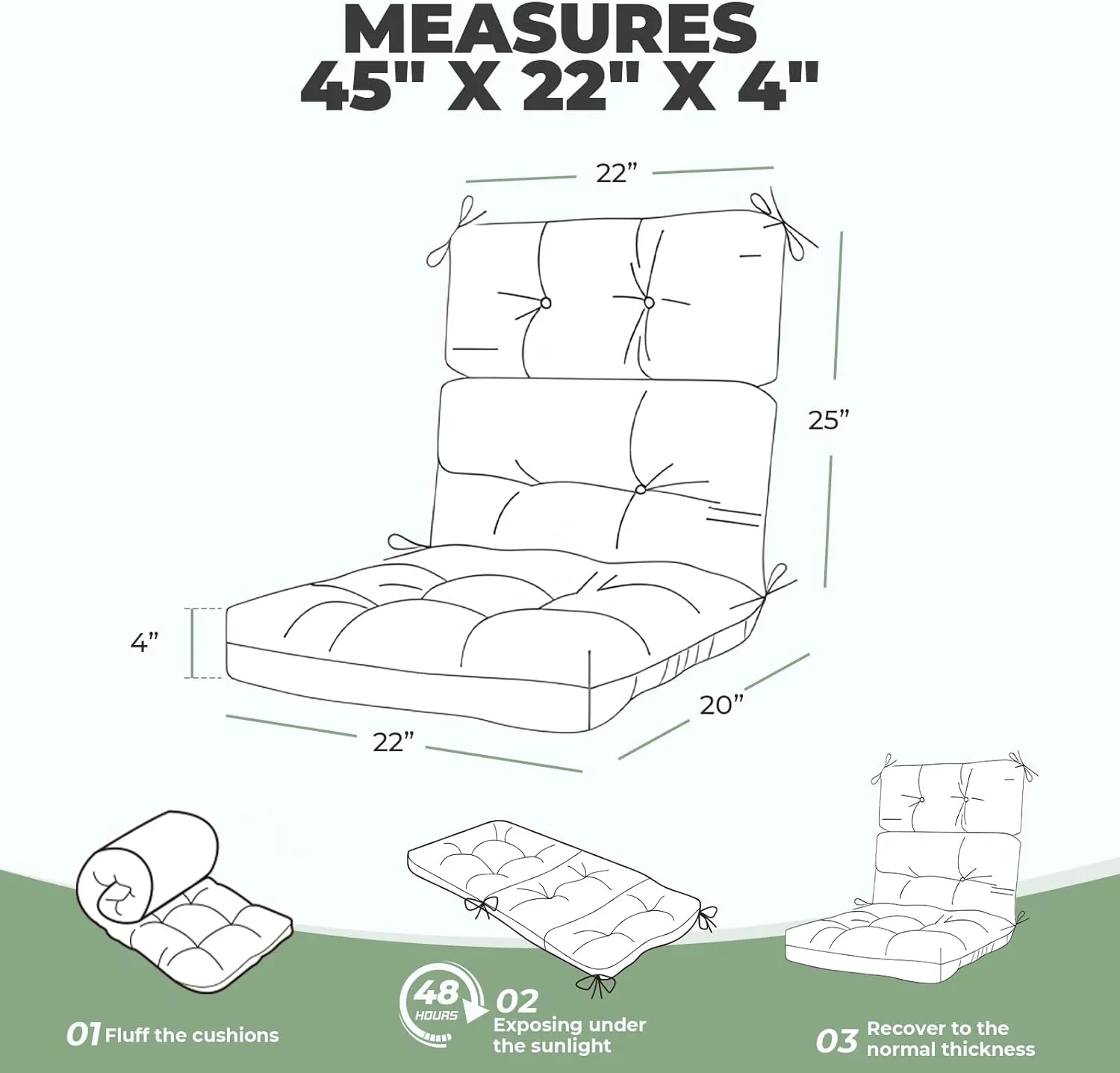 Outdoor/Indoor High Back Chair Cushion, Waterproof Outdoor Rocking Chair Cushion with Ties, Tufted Replacement Seat Cushions for Outdoor Furniture, Grey