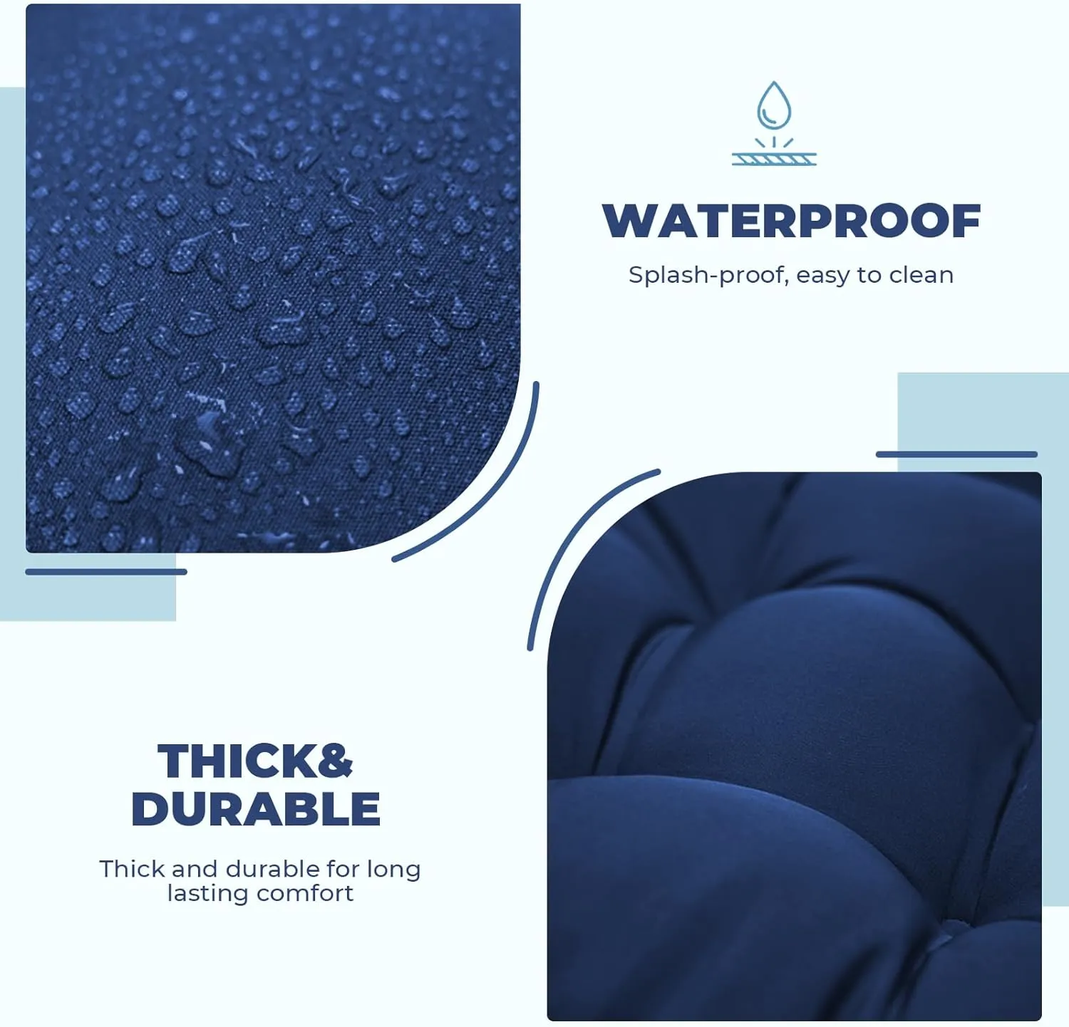 Outdoor/Indoor High Back Chair Cushion, Waterproof Outdoor Rocking Chair Cushion with Ties, Tufted Replacement Seat Cushions for Outdoor Furniture, Navy
